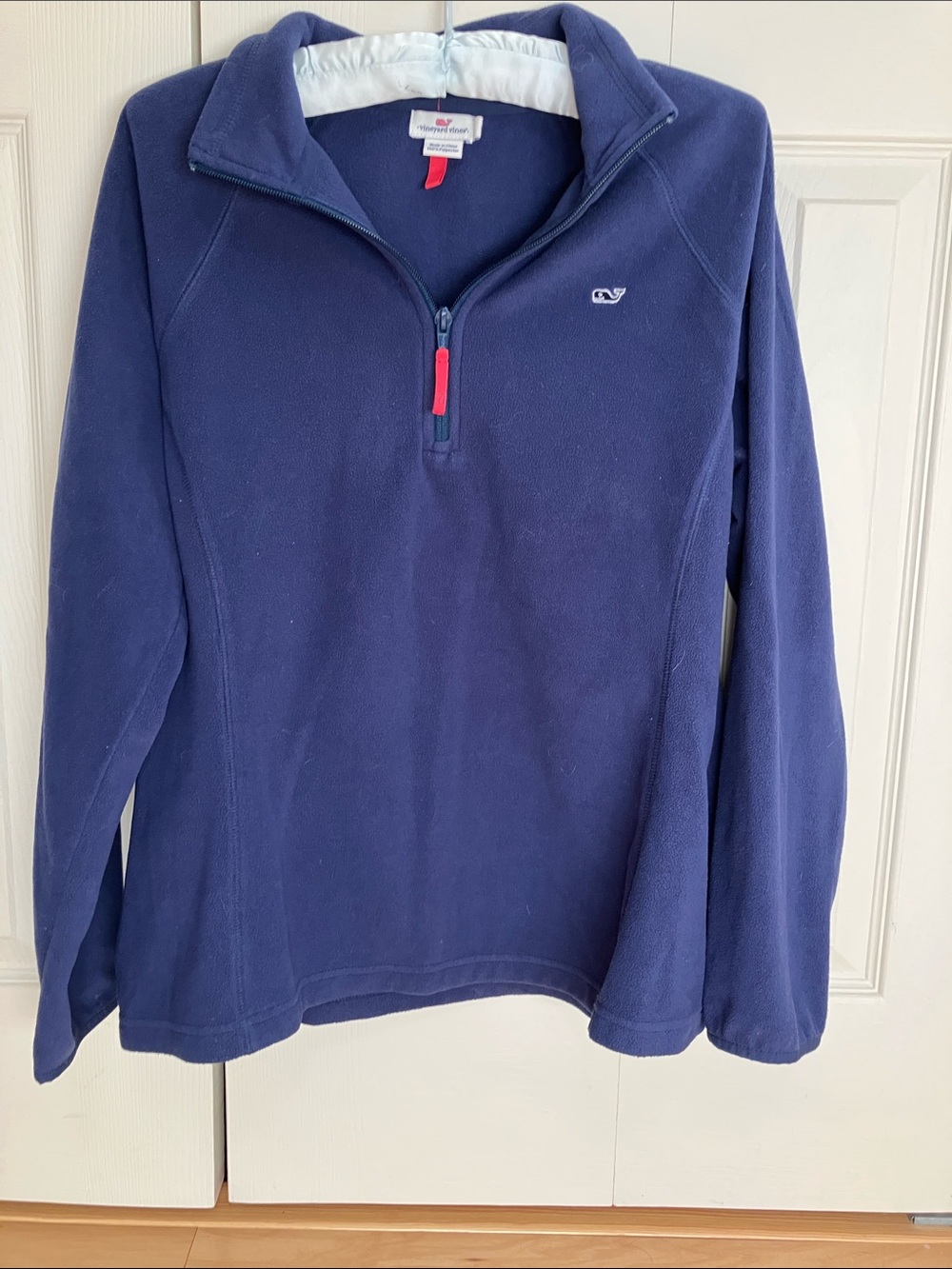 Vineyard Vines Navy Half-Zip Fleece Pullover with Red Zipper Tab